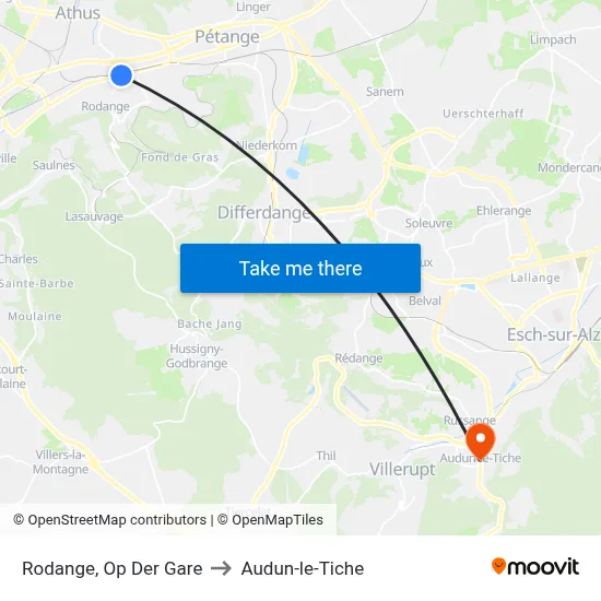 Rodange, Op Der Gare to Audun-le-Tiche map