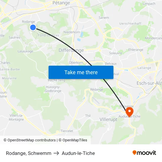 Rodange, Schwemm to Audun-le-Tiche map