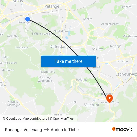Rodange, Vullesang to Audun-le-Tiche map