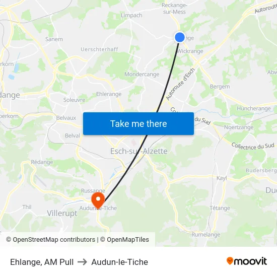Ehlange, AM Pull to Audun-le-Tiche map