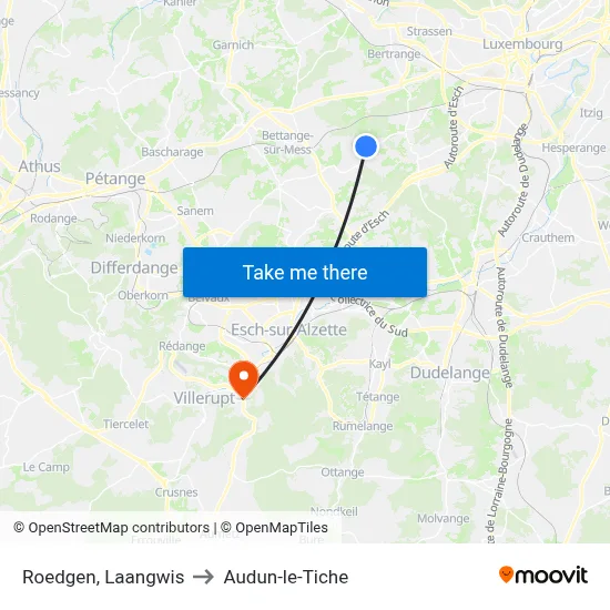 Roedgen, Laangwis to Audun-le-Tiche map