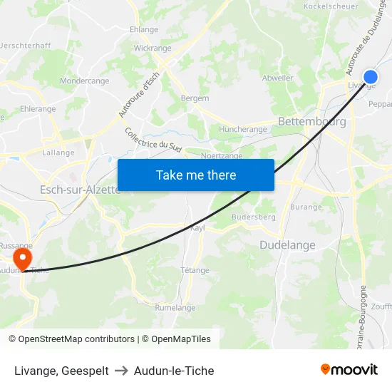 Livange, Geespelt to Audun-le-Tiche map