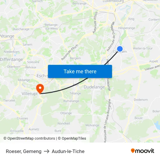 Roeser, Gemeng to Audun-le-Tiche map