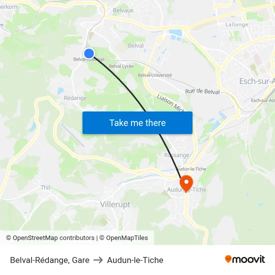 Belval-Rédange, Gare to Audun-le-Tiche map