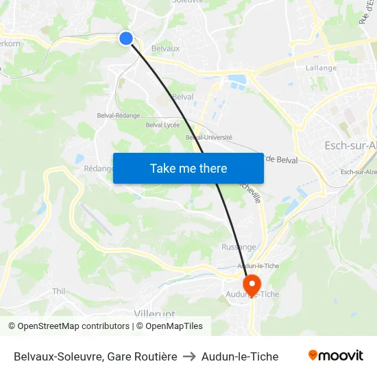 Belvaux-Soleuvre, Gare Routière to Audun-le-Tiche map