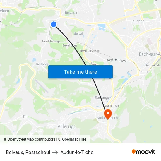 Belvaux, Postschoul to Audun-le-Tiche map