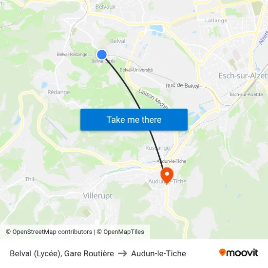 Belval (Lycée), Gare Routière to Audun-le-Tiche map