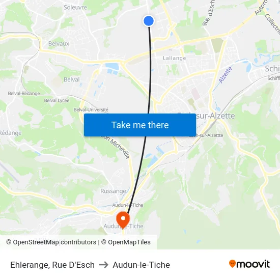 Ehlerange, Rue D'Esch to Audun-le-Tiche map