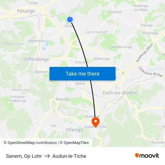Sanem, Op Lohr to Audun-le-Tiche map