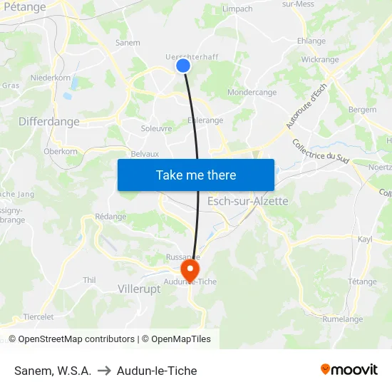 Sanem, W.S.A. to Audun-le-Tiche map