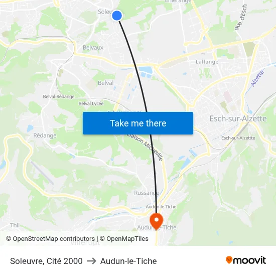 Soleuvre, Cité 2000 to Audun-le-Tiche map