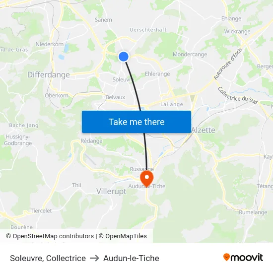 Soleuvre, Collectrice to Audun-le-Tiche map