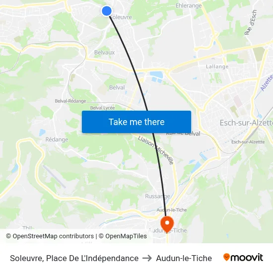 Soleuvre, Place De L'Indépendance to Audun-le-Tiche map