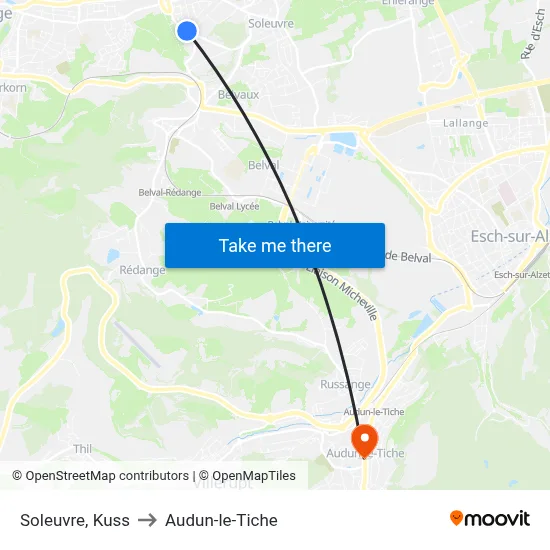 Soleuvre, Kuss to Audun-le-Tiche map