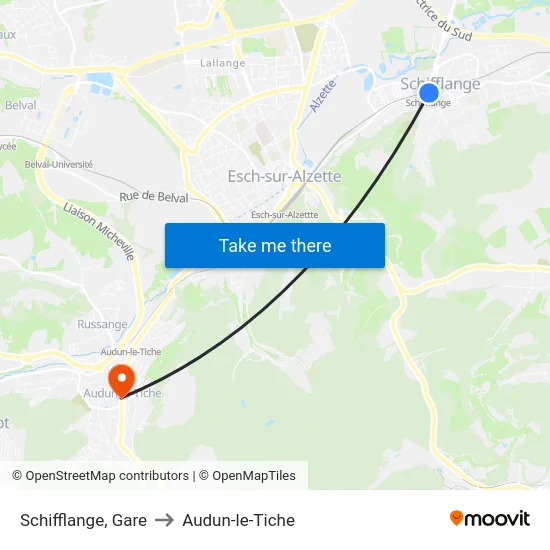 Schifflange, Gare to Audun-le-Tiche map