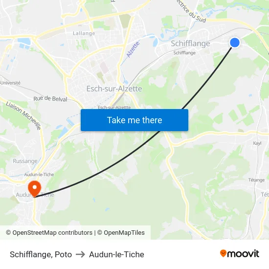 Schifflange, Poto to Audun-le-Tiche map