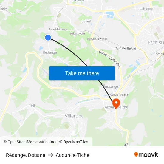 Rédange, Douane to Audun-le-Tiche map