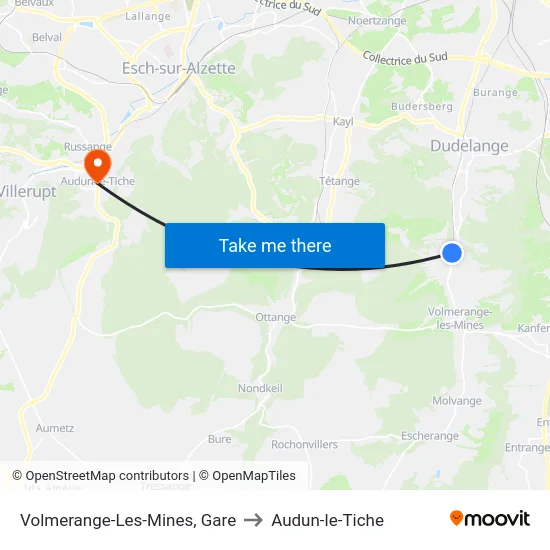 Volmerange-Les-Mines, Gare to Audun-le-Tiche map