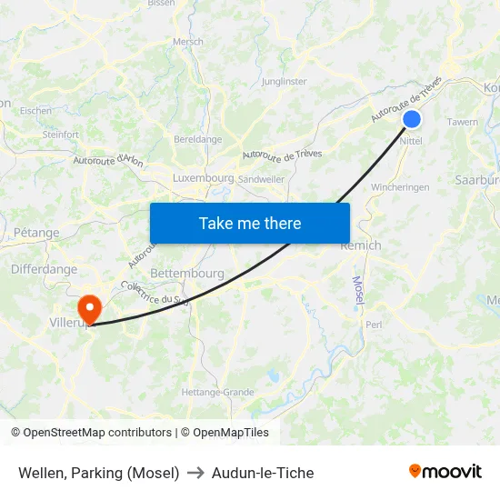 Wellen, Parking (Mosel) to Audun-le-Tiche map