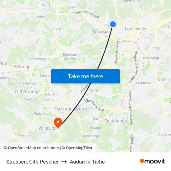 Strassen, Cité Pescher to Audun-le-Tiche map