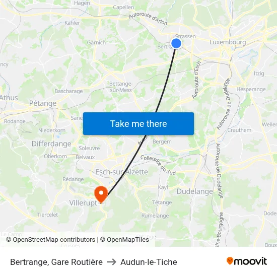 Bertrange, Gare Routière to Audun-le-Tiche map