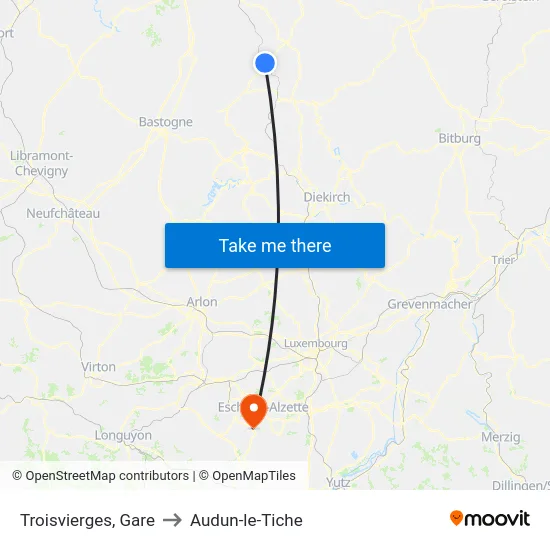 Troisvierges, Gare to Audun-le-Tiche map