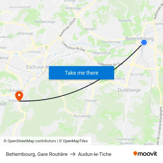 Bettembourg, Gare Routière to Audun-le-Tiche map