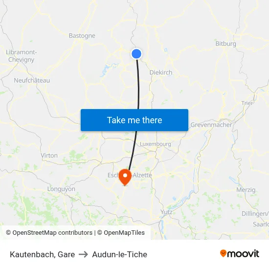 Kautenbach, Gare to Audun-le-Tiche map