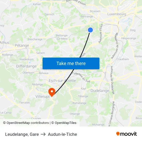 Leudelange, Gare to Audun-le-Tiche map