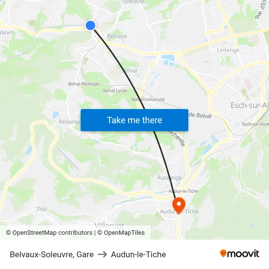 Belvaux-Soleuvre, Gare to Audun-le-Tiche map