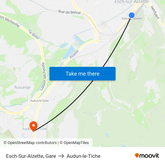 Esch-Sur-Alzette, Gare to Audun-le-Tiche map