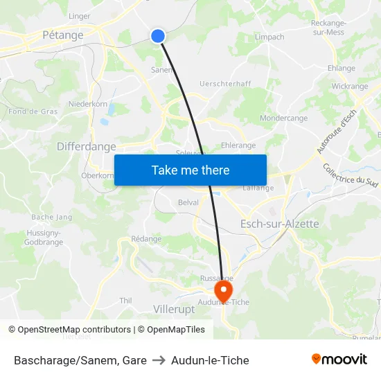 Bascharage/Sanem, Gare to Audun-le-Tiche map