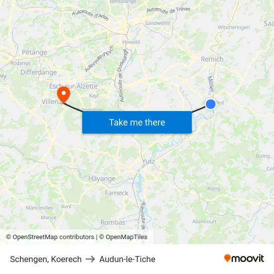 Schengen, Koerech to Audun-le-Tiche map