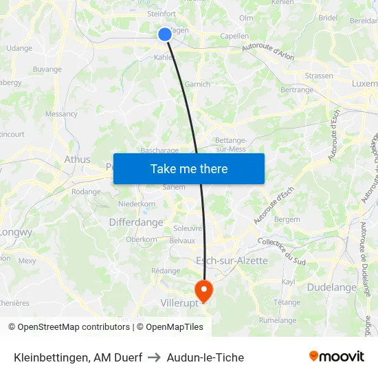 Kleinbettingen, AM Duerf to Audun-le-Tiche map