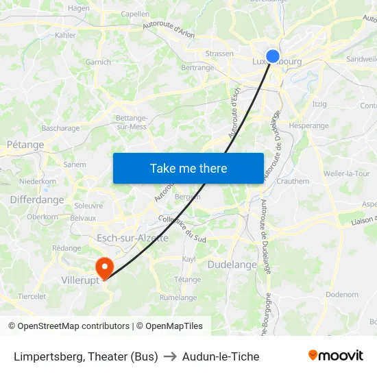 Limpertsberg, Theater (Bus) to Audun-le-Tiche map
