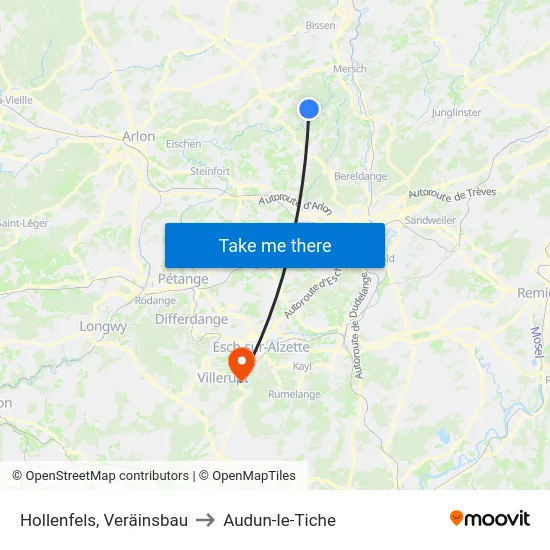 Hollenfels, Veräinsbau to Audun-le-Tiche map