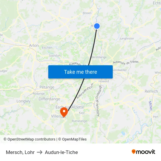 Mersch, Lohr to Audun-le-Tiche map