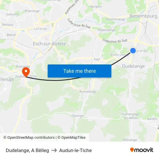 Dudelange, A Bëlleg to Audun-le-Tiche map