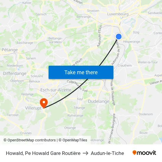 Howald, Pe Howald Gare Routière to Audun-le-Tiche map