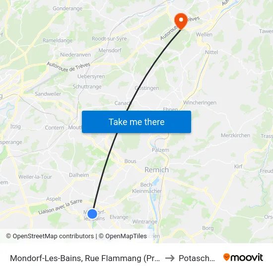 Mondorf-Les-Bains, Rue Flammang (Provisoire) to Potaschberg map