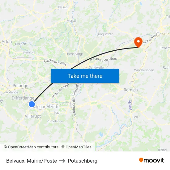 Belvaux, Mairie/Poste to Potaschberg map