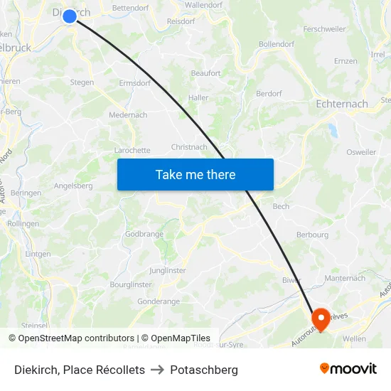 Diekirch, Place Récollets to Potaschberg map