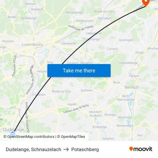 Dudelange, Schnauzelach to Potaschberg map
