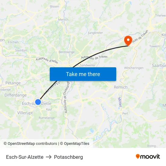 Esch-Sur-Alzette to Potaschberg map