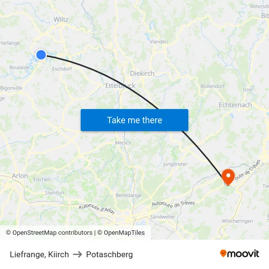 Liefrange, Kiirch to Potaschberg map