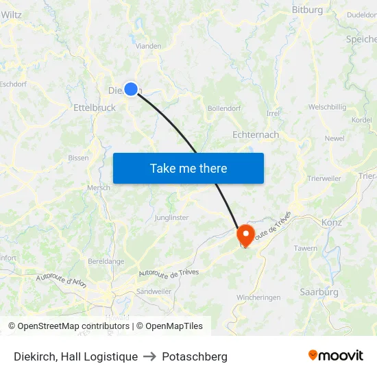 Diekirch, Hall Logistique to Potaschberg map