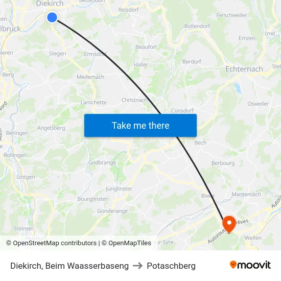 Diekirch, Beim Waasserbaseng to Potaschberg map