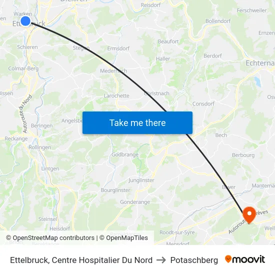 Ettelbruck, Centre Hospitalier Du Nord to Potaschberg map