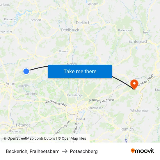 Beckerich, Fraiheetsbam to Potaschberg map