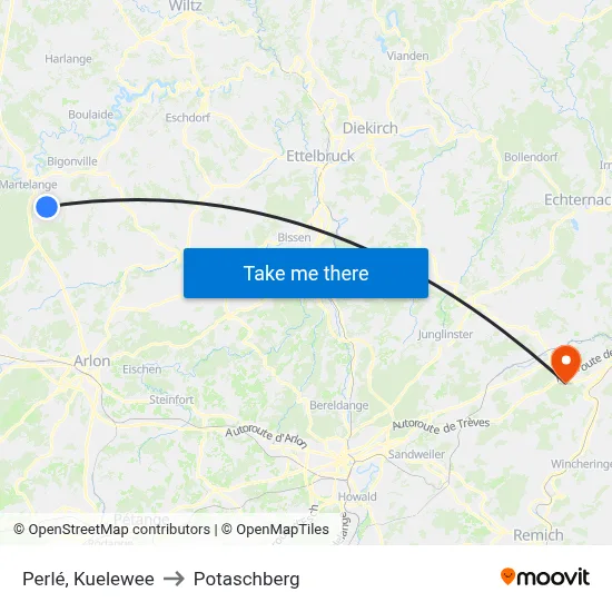 Perlé, Kuelewee to Potaschberg map